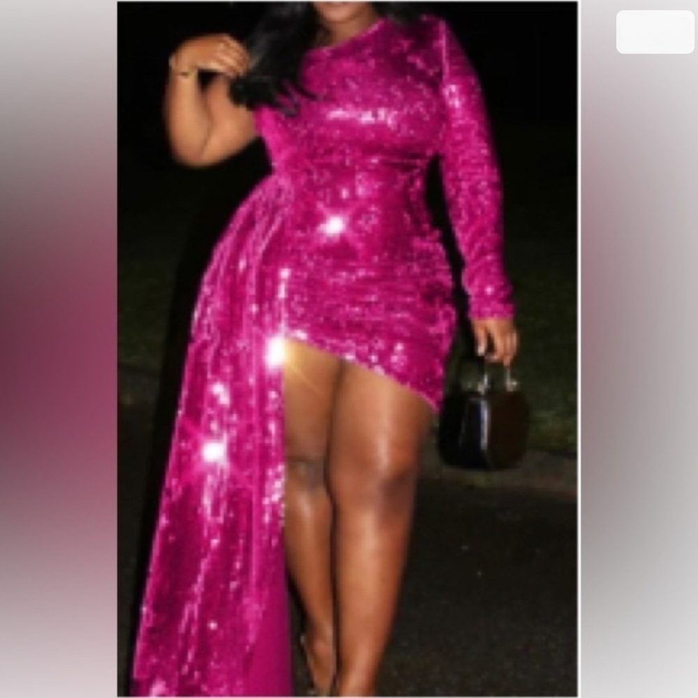 Glamorous Fuchsia Asymmetrical Sequin Dress